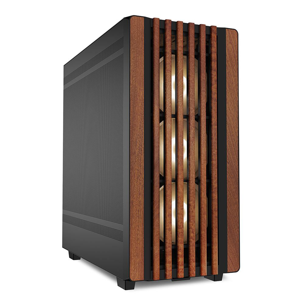 Case del PC professionale CAD con pannelli in legno e tre ventole frontali RGB. Struttura robusta e ventilazione ottimizzata per alte prestazioni. Case del PC professionale CAD con pannelli in legno e tre ventole frontali RGB. Struttura robusta e ventilazione ottimizzata per alte prestazioni.